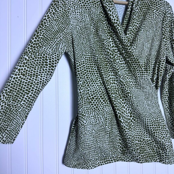 J. MCLAUGHLIN Smooth Stretch Surplice Animal Print Top Faux Wrap 3/4 Sleeve Sz S - Picture 4 of 6